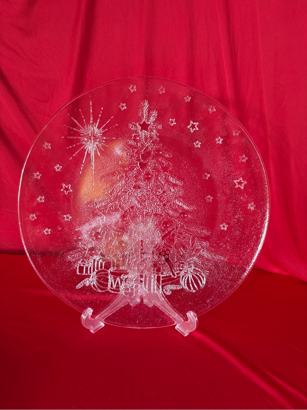 Vintage Clear Glass Holiday Tree Plate - Clear